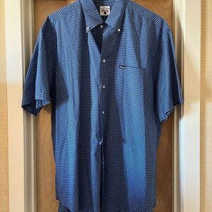 Faconnable Blue Windowpane Print Short Sleeve Button Down sz XL